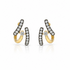 18k yellow gold triple-lobe stud earrings with black rhodium double bands and 0.63 ct pave diamonds