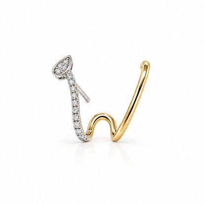 18k mixed yellow and white gold diamond ear climber with 0.13 ct round diamonds