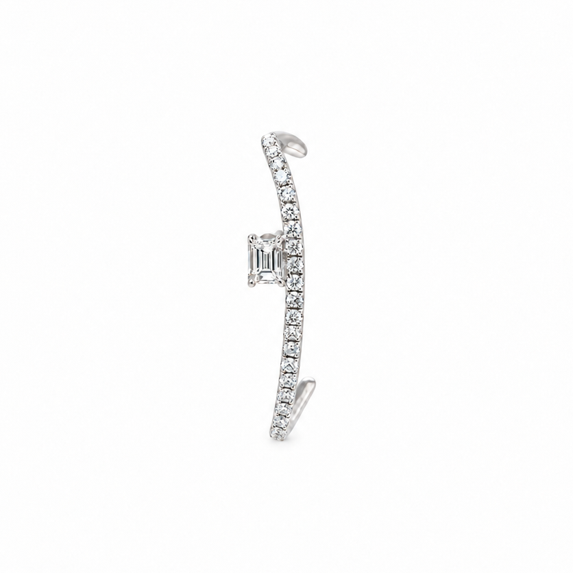 18k white gold diamond ear climber with 18 round diamonds totaling 0.29 ct