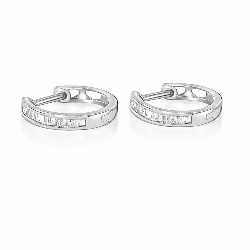18k white gold diamond mini hoop earrings with 0.09 ct natural diamonds