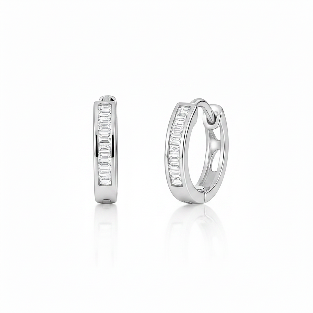 18k white gold diamond mini hoop earrings with 0.09 ct natural diamonds