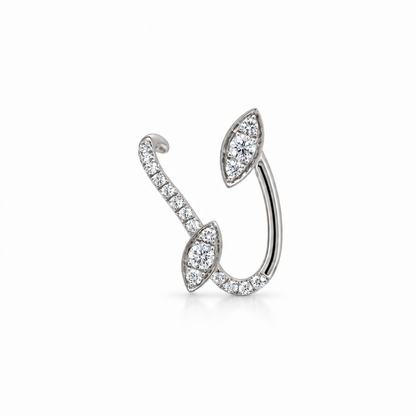 18k white gold ear climber with two marquise diamonds and 16 round diamonds, 0.29 ct total