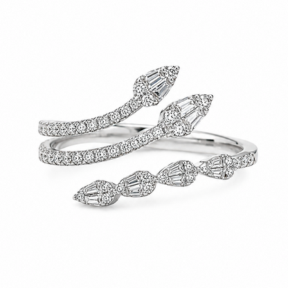 18k white gold open diamond ring with baguette and round diamonds 0.36 ct