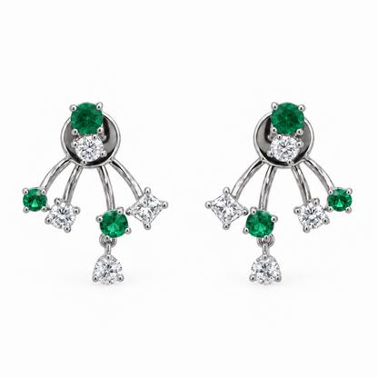 18k white gold triple ear jacket earrings with six tsavorites and 1.00 ct diamonds