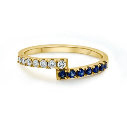 18k yellow gold ring with seven blue sapphires (0.20 cts) and seven diamonds (0.16 cts)