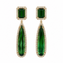 18k yellow gold drop earrings with emerald cut and pear green tourmaline and diamonds