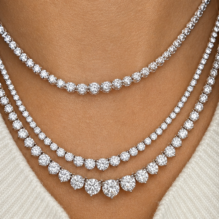 18k gold graduated diamond necklace with 5.20 ctw round brilliant diamonds by Diamond Tales