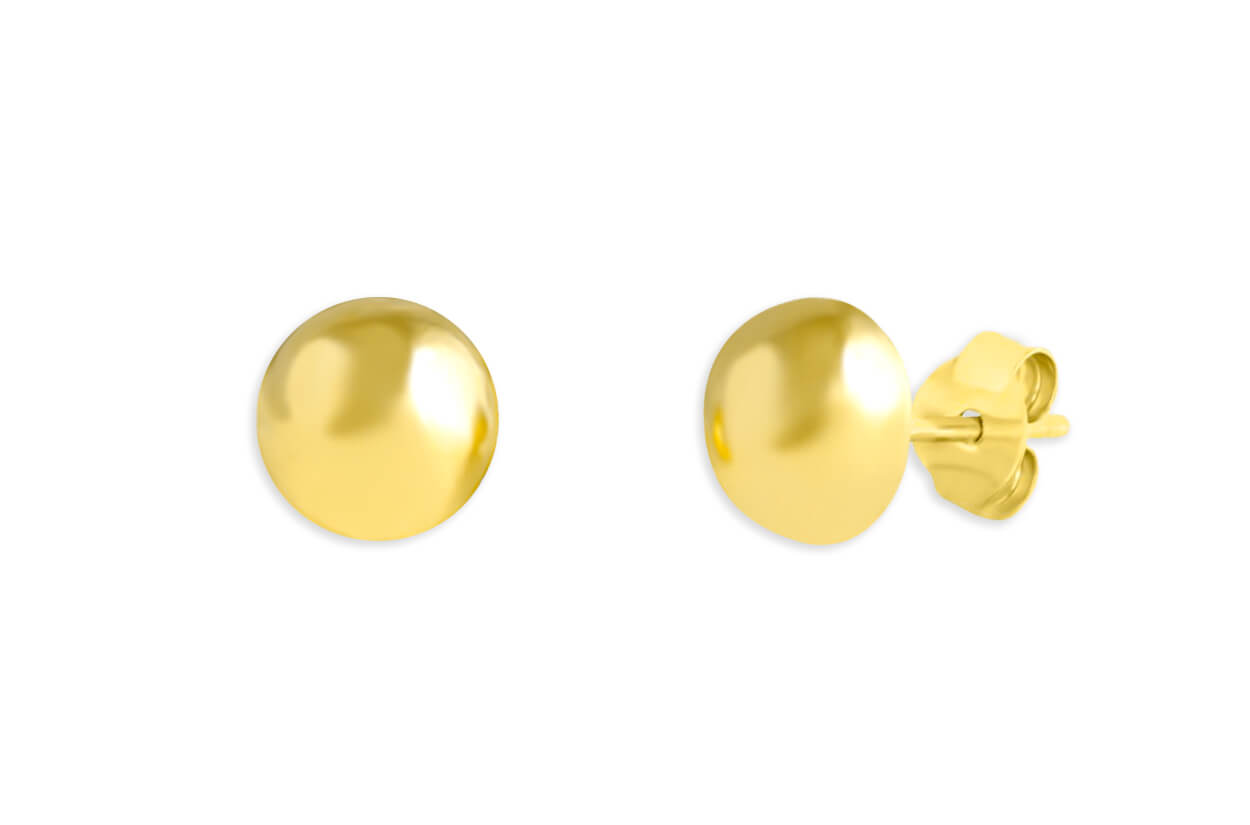 18k gold ball stud earrings, 6 mm polished spheres