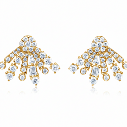 Baguette and round diamond stardust earrings in 18k yellow gold by Diamond Tales