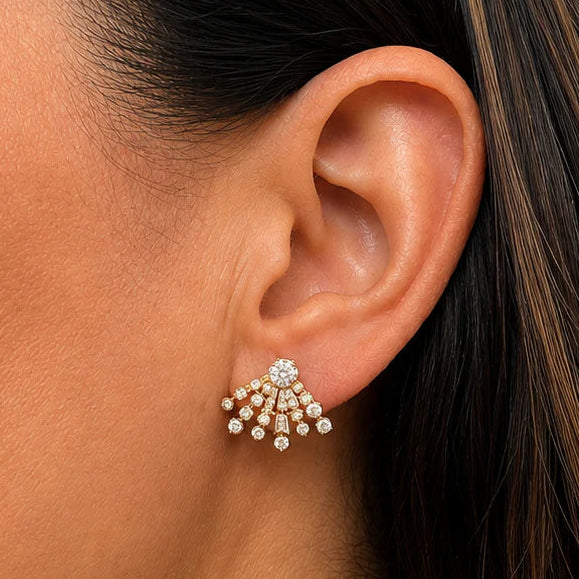 Baguette and round diamond stardust earrings in 18k yellow gold by Diamond Tales