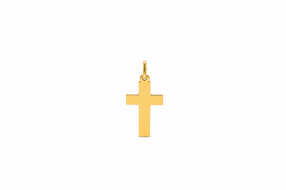18k yellow gold plain cross pendant, 12 x 21 mm
