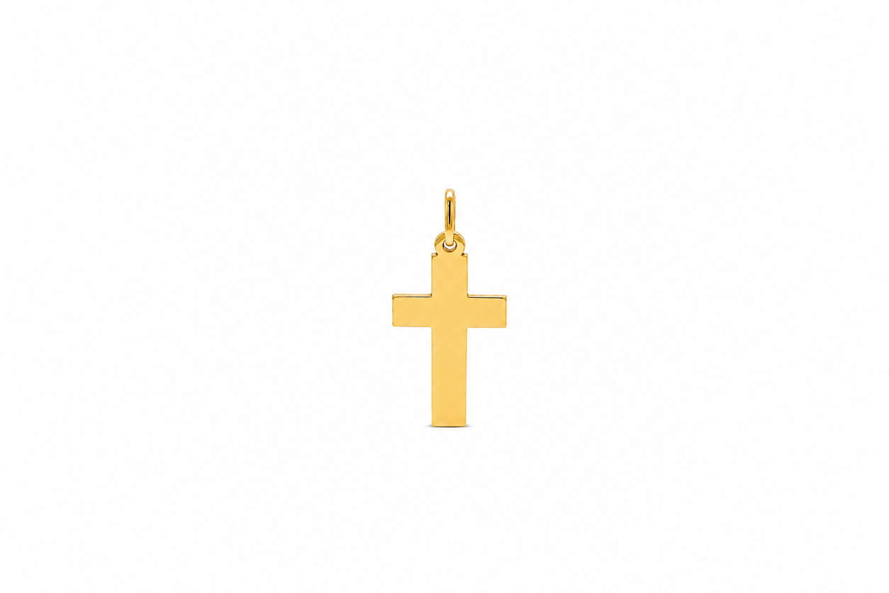 14k yellow gold plain cross pendant, 12 x 21 mm