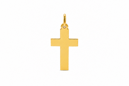 14k yellow gold plain cross pendant, 16 x 28 mm