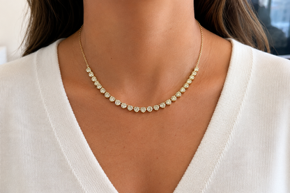 Necklace 14kt Gold Round Fancy Yellow Diamonds 12.66 cts Adjustable