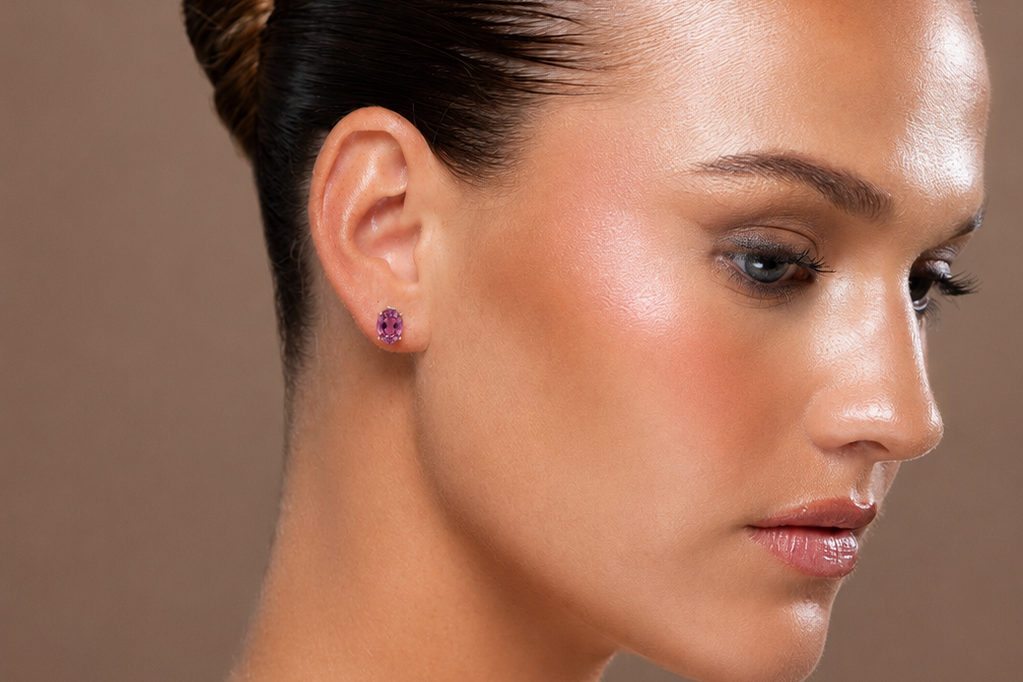 oval tourmaline stud earrings in 14k yellow gold, detail view