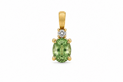 14k yellow gold necklace with 0.76 ct oval tsavorite garnet and diamond