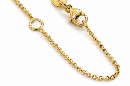 solid 18k yellow gold rolo link chain, detail view