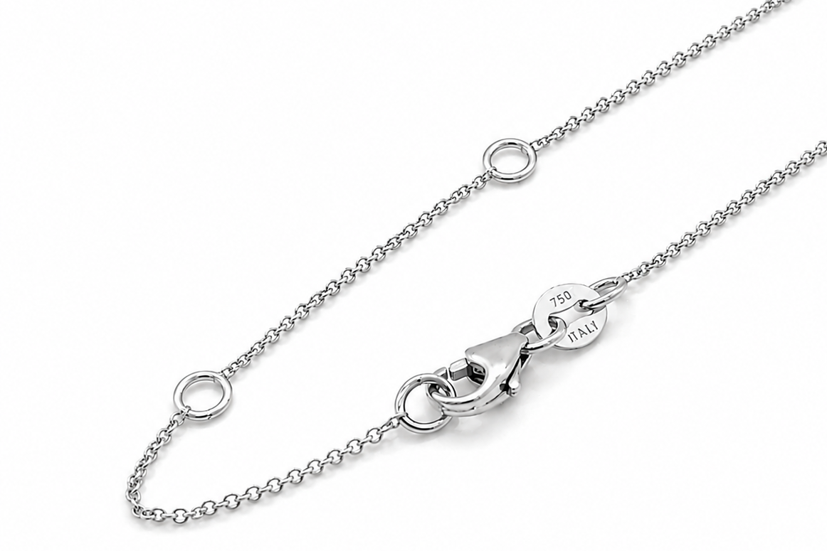 solid 14k white gold rolo link chain, detail view