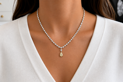 Necklace 14kt Gold Diamonds with Fancy Light Yellow Pear Diamond