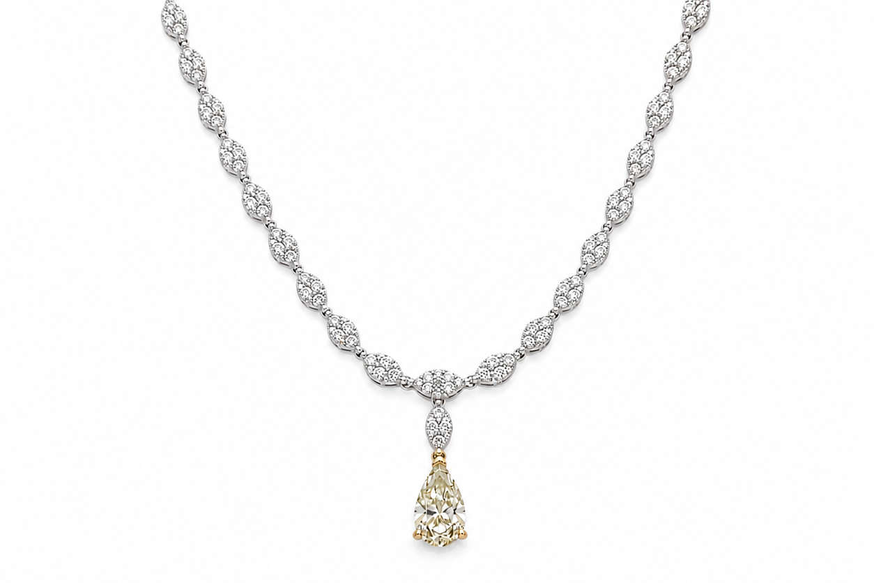 Necklace 14kt Gold Diamonds with Fancy Light Yellow Pear Diamond
