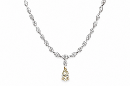 Necklace 14kt Gold Diamonds with Fancy Light Yellow Pear Diamond