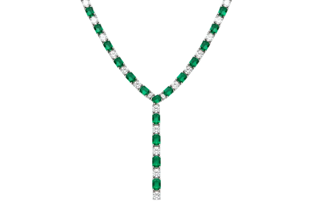 Necklace 14kt Gold Emeralds and Diamonds Tennis with Extension