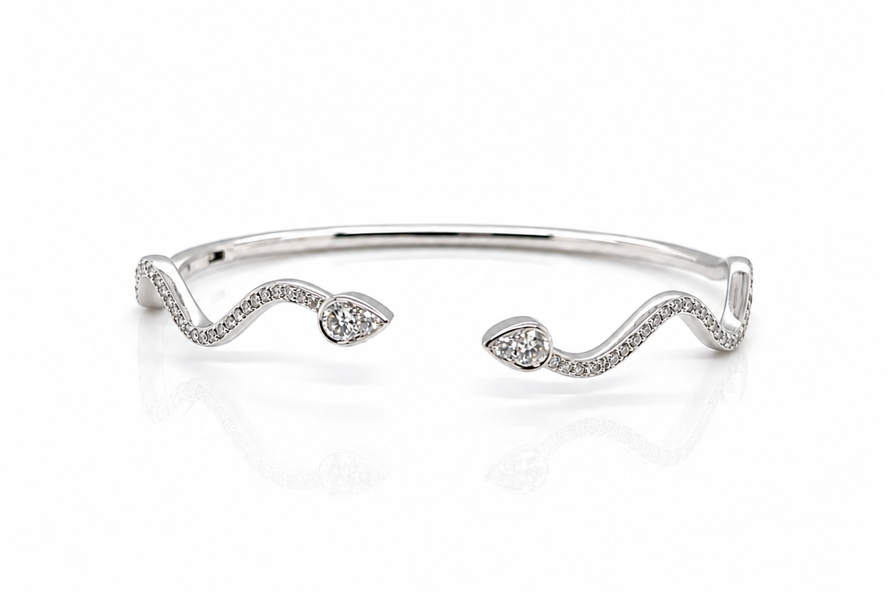 14k white gold open cuff bracelet with 62 natural diamonds