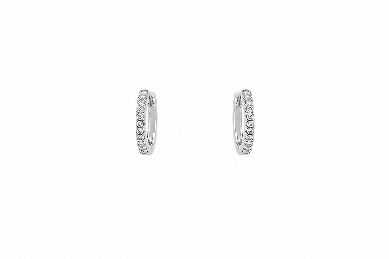 14k white gold mini hoop earrings with 22 natural diamonds