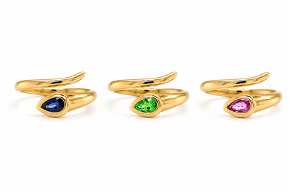 14k yellow gold spring ring with pear shape natural gemstone