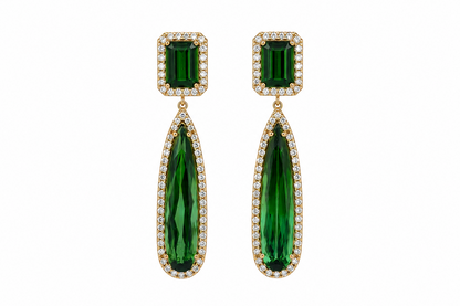 Earrings 18kt Gold Green Tourmaline and Diamonds