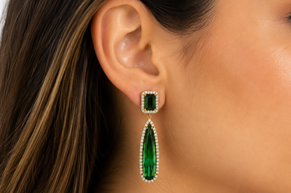 Earrings 18kt Gold Green Tourmaline and Diamonds