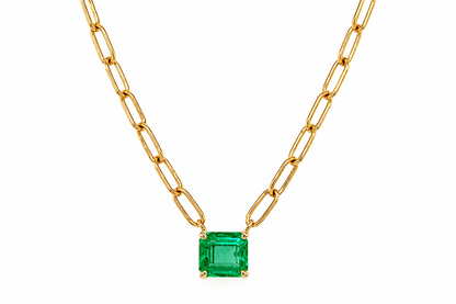 14k gold paper clip chain necklace with 0.54 ct natural emerald
