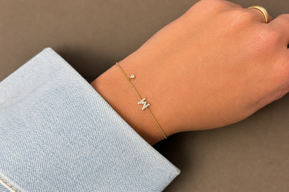 Diamond initial bracelet collection A to Z in 14kt yellow gold