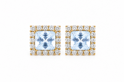 Earrings 14kt Yellow Gold Sapphires &amp; Diamonds Halo Studs