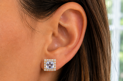 Earrings 14kt Yellow Gold Sapphires &amp; Diamonds Halo Studs