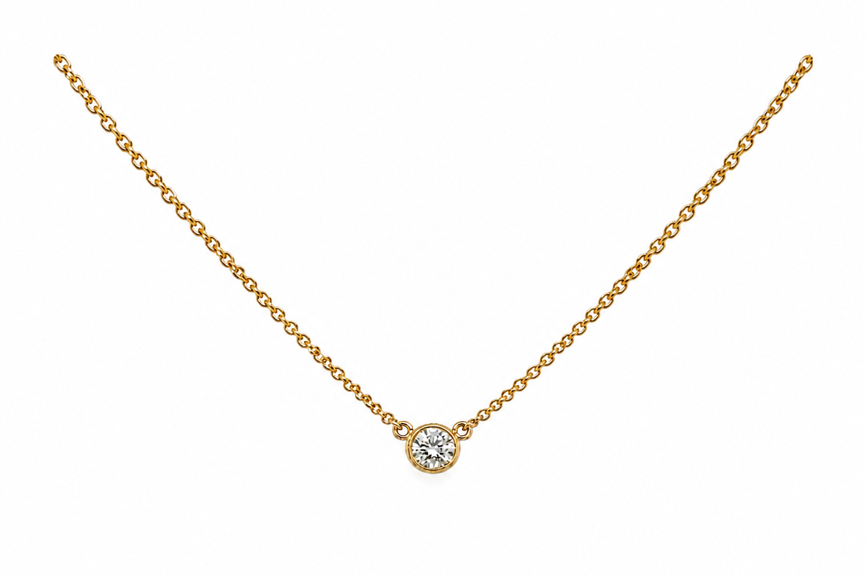 Necklace 14kt Yellow Gold with Central Diamond 0.12 carats
