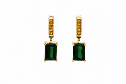 Earrings 18kt Gold Green Tourmalines and Yellow Sapphires