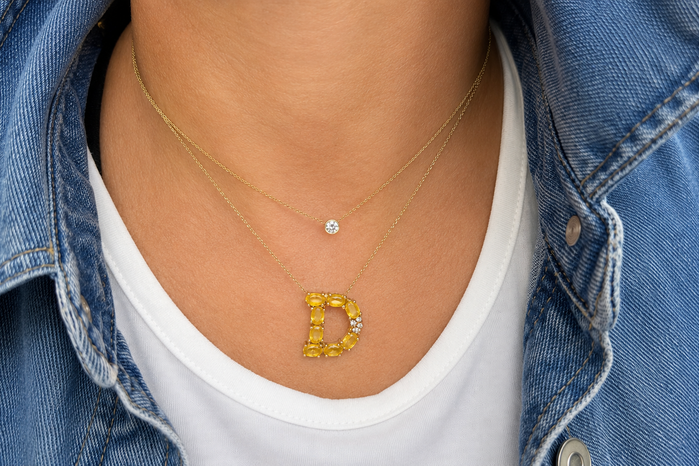 Necklace 14kt Yellow Gold with Central Diamond 0.19 carats