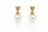 Earrings 18kt Yellow Gold Round Pearls & Center Diamonds Hearts Studs