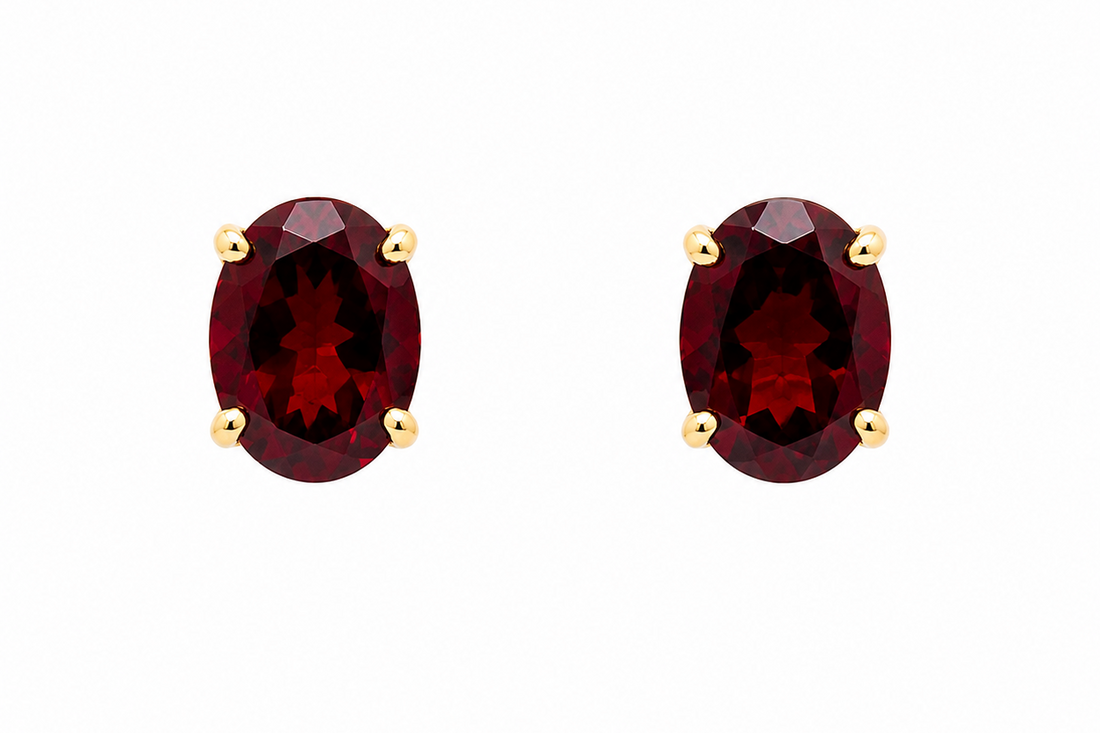 Earrings 2.58cts Oval Garnet 14kt Gold Studs