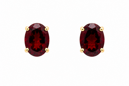 Earrings 2.58cts Oval Garnet 14kt Gold Studs