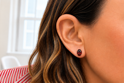 Earrings 2.58cts Oval Garnet 14kt Gold Studs