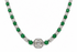 Necklace 14kt Gold Round Emeralds and Diamonds Tennis