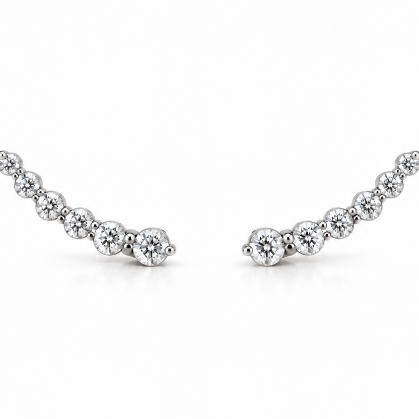 18k white gold diamond ear crawlers with 14 diamonds totaling 0.50 ct