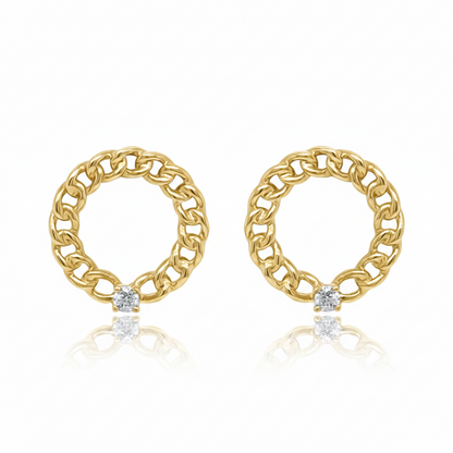 14k gold round diamond chain open circle earrings with 0.11 cts