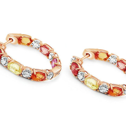 14k yellow gold hoop earrings with multicolor oval sapphires and diamond accents