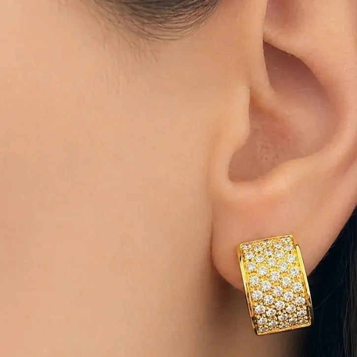 Five-row diamond huggie earrings in 18k yellow gold