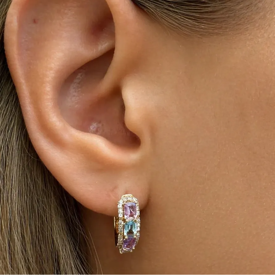 Multicolor sapphire and diamond hoop earrings in 18k yellow gold by Diamond Tales