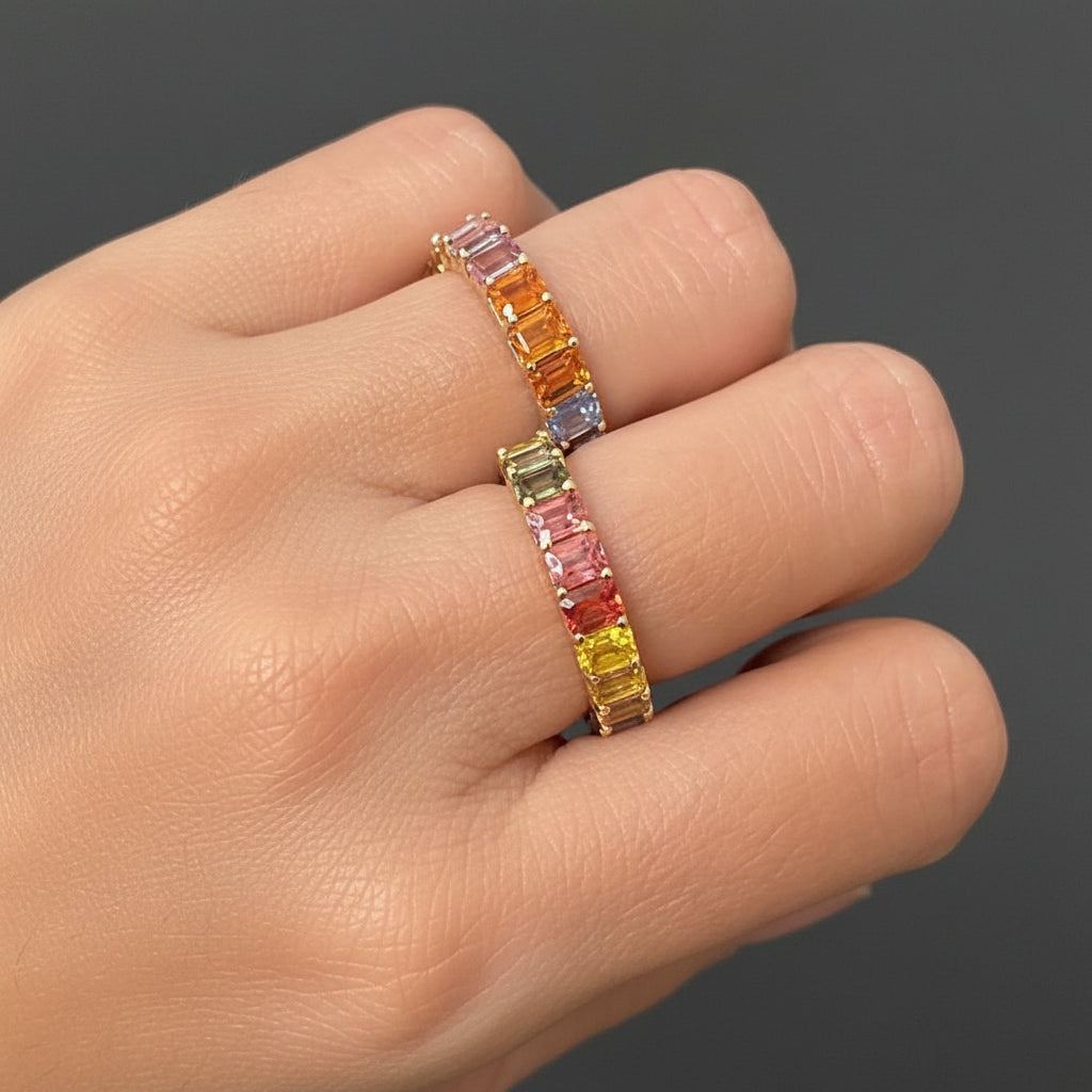 Multicolor sapphire eternity ring in 18k rose gold by Diamond Tales