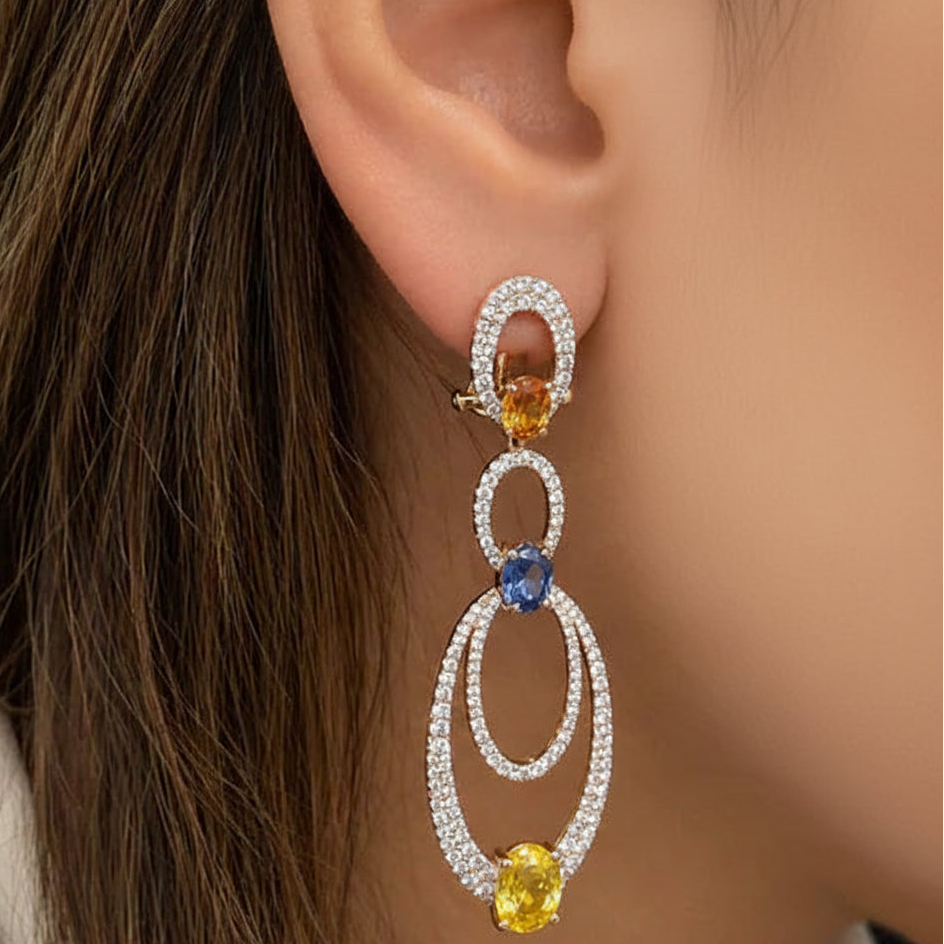 Oval-cut sapphire and white-diamond drop earrings in 18k rose gold by Diamond Tales
